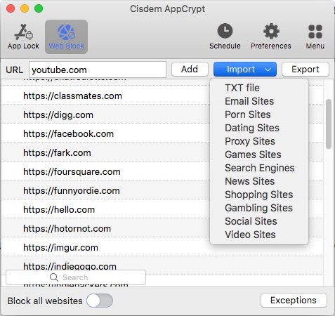 enter a website to block