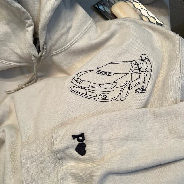 Custom Car Portrait Embroidered Hoodie - Personalized Crewneck Gift for Boyfriend image 1