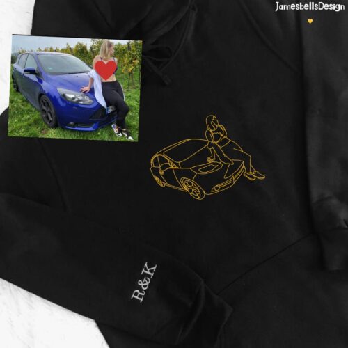 Custom Car Embroidered Hoodie - Personalized Photo Crewneck Gift for Him image 0