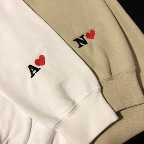 Custom Embroidered Sleeve Heart Sweatshirt - Personalized Matching Couple Gifts image 0