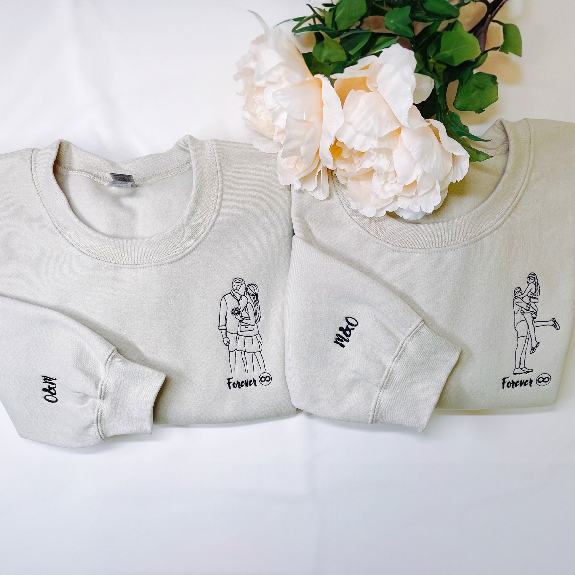 Custom Family Embroidered Crewneck - Personalized Outline Portrait Hoodie image 1