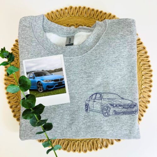 Custom Car Portrait Embroidered Hoodie - Personalized Crewneck Gift for Boyfriend image 0