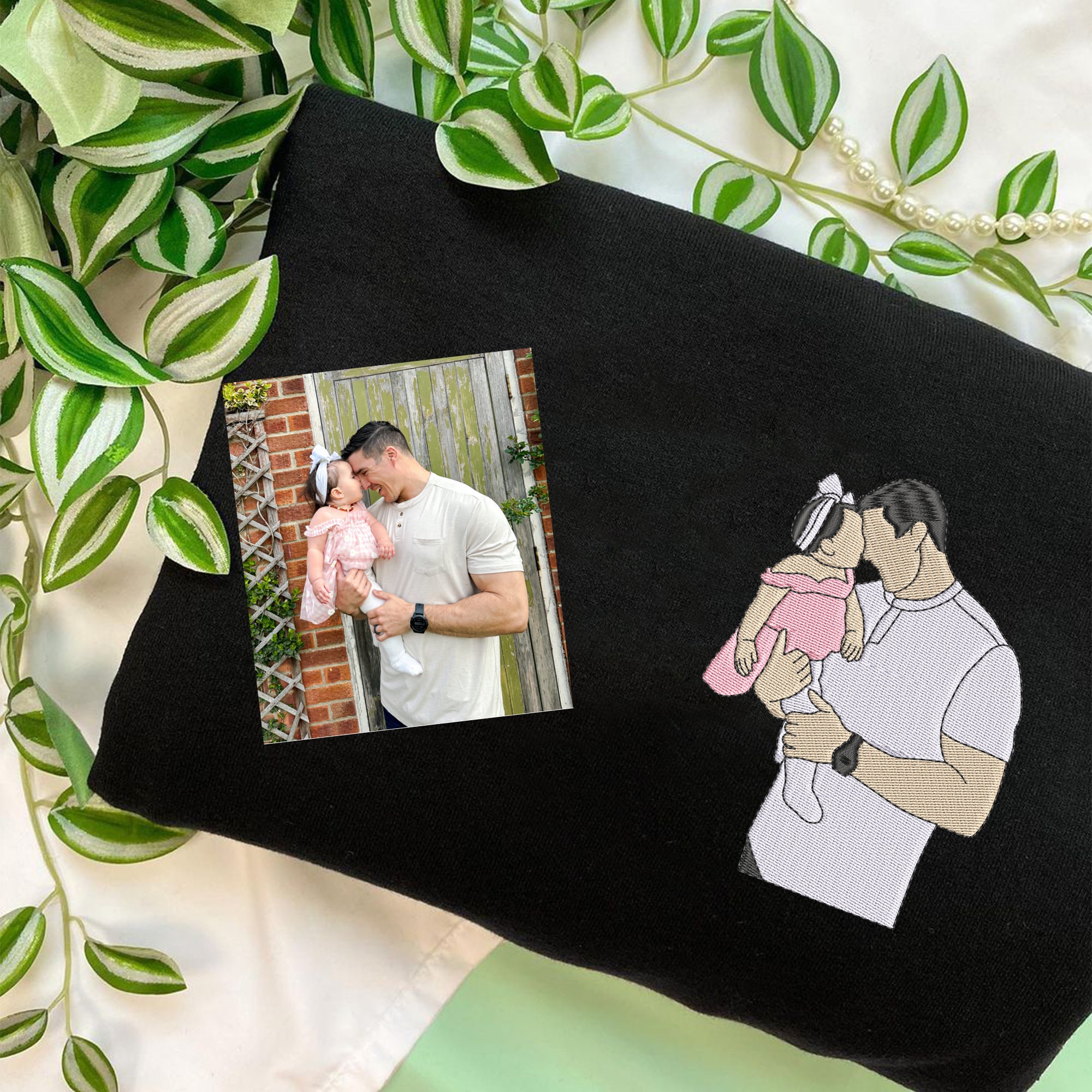 Custom Dad Portrait Embroidered Sweatshirt - Father's Day Photo Gift image 1