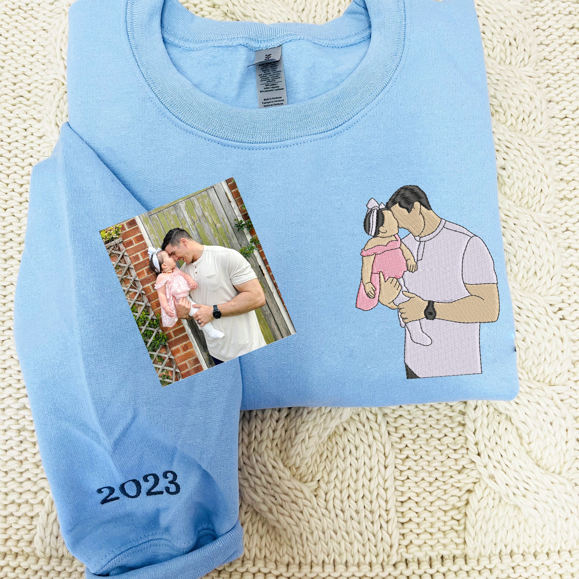 Custom Dad Portrait Embroidered Sweatshirt - Father's Day Photo Gift image 2