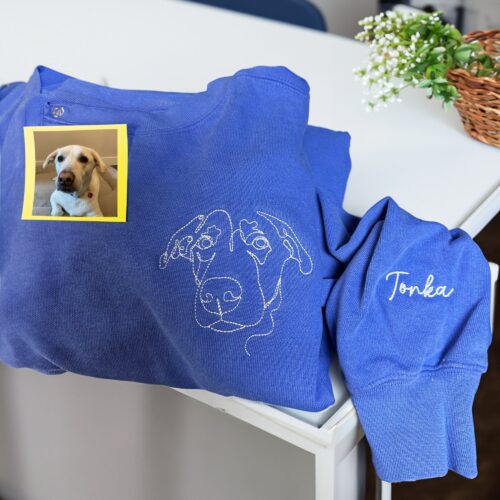 Custom Dog Embroidered Sweatshirt - Personalized Pet Line Art Valentine's Gift image 0