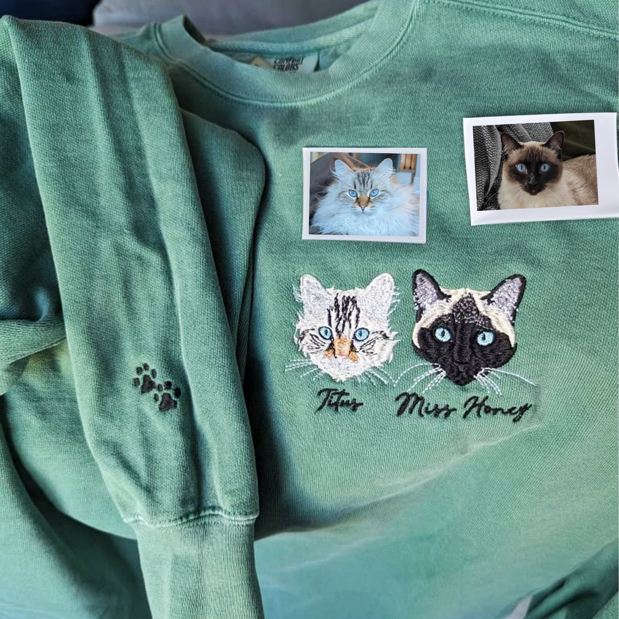 Personalized Dog Cat Portrait Sweatshirt - Custom Embroidered Pet Memorial Gift image 2