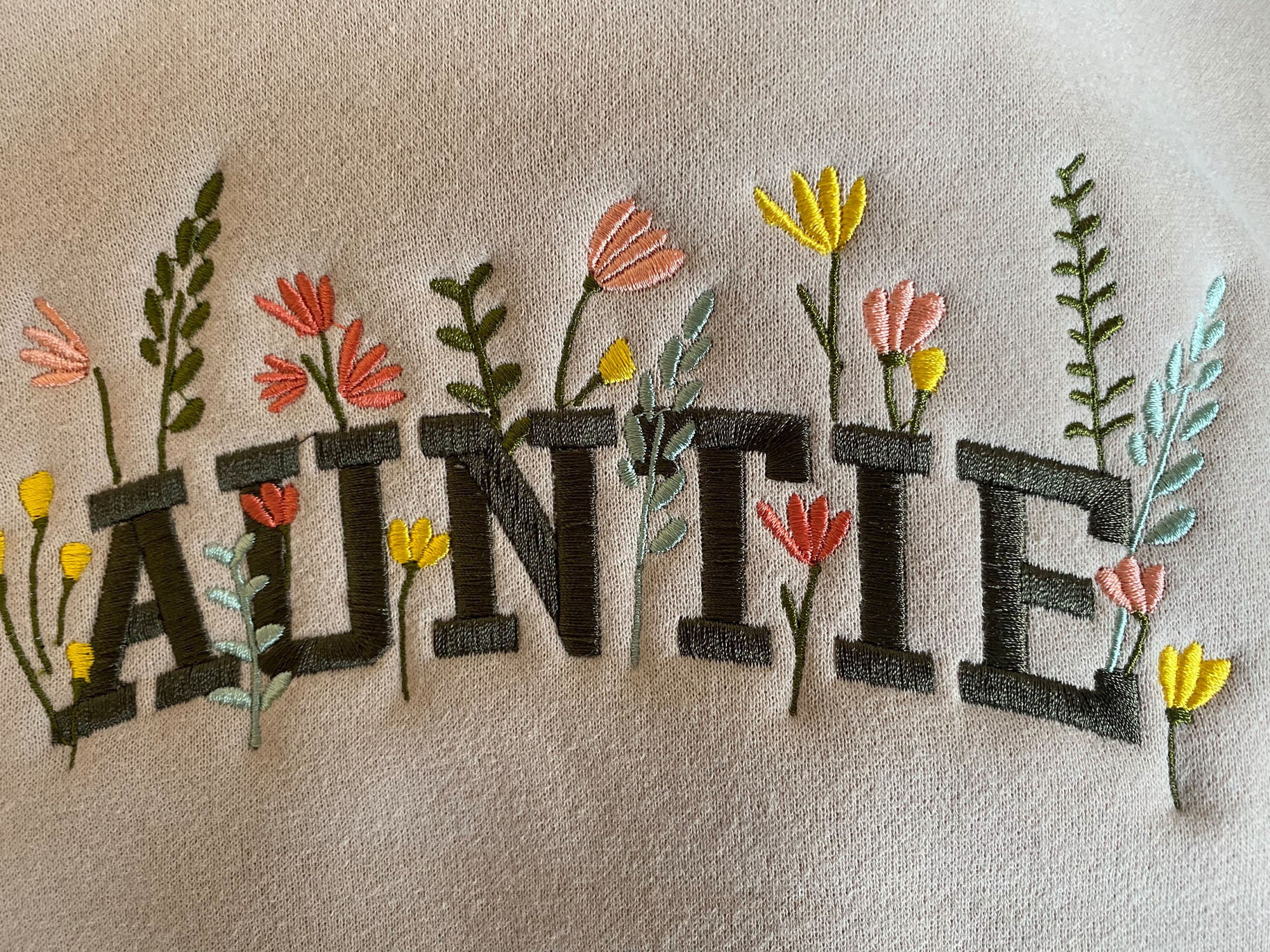 Custom Embroidered Auntie Wildflower Sweatshirt Auntie Floral Embroidery Shirt Mother's Day Personalized Gift For Aunt image 2