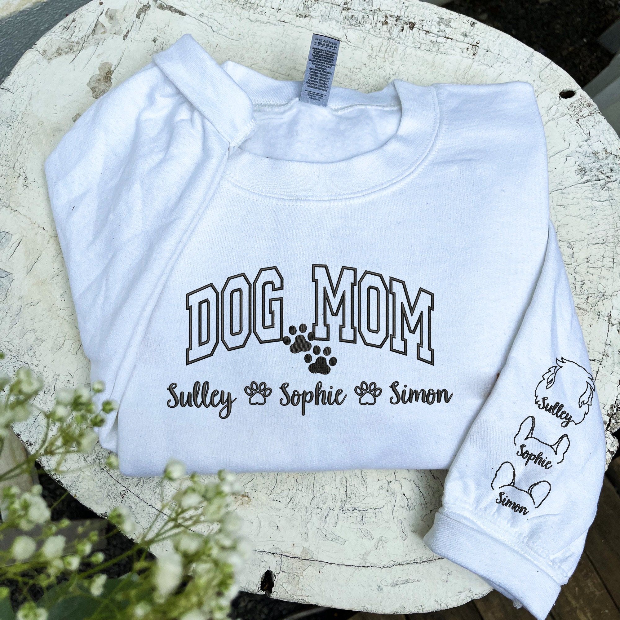 Embroidered Dog Mom Sweatshirt - Custom Pet Ears & Name Crewneck image 1