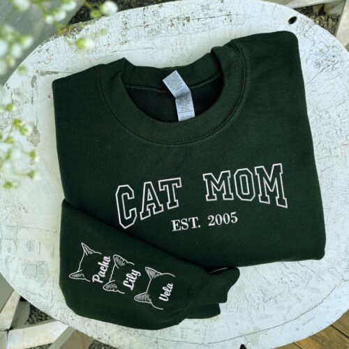 Embroidered Cat Mom Sweatshirt - Custom Pet Ears & Name Crewneck image 0