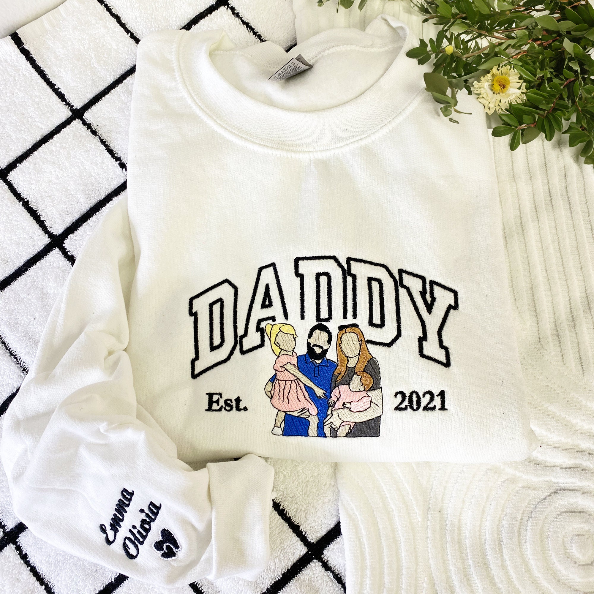 Personalized Embroidered Portrait Hoodie Custom Father's Day Gift Anniversary Crewneck for Dad image 2