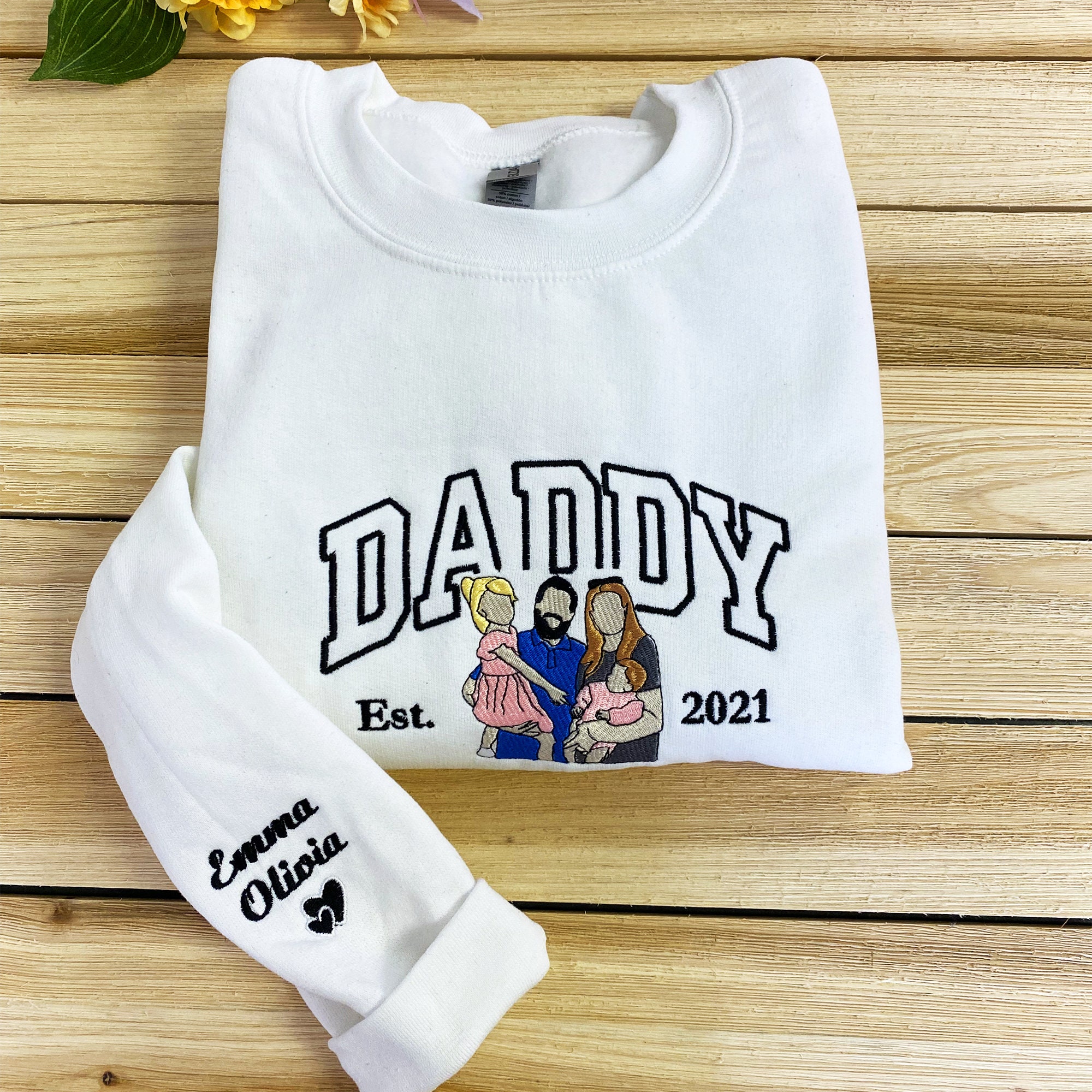 Personalized Embroidered Portrait Hoodie Custom Father's Day Gift Anniversary Crewneck for Dad image 1