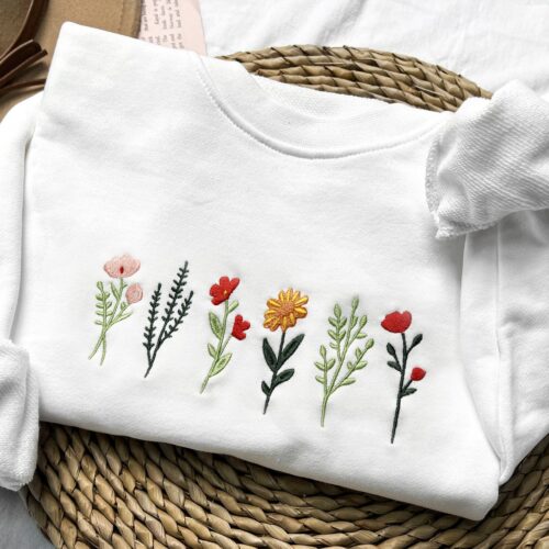 Wildflowers Embroidered Sweatshirt - Trendy Crewneck Gift for Her & Friends image 0