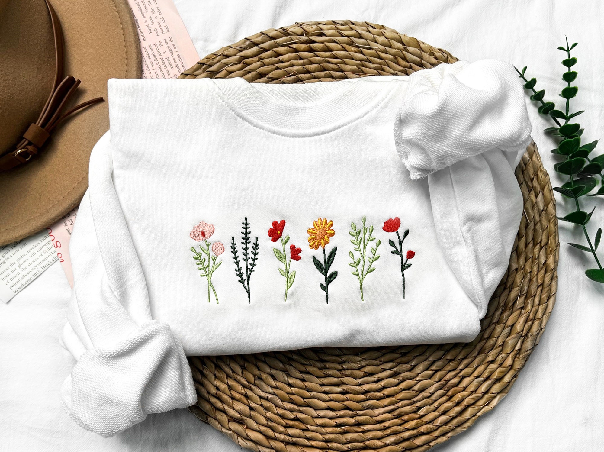 Wildflowers Embroidered Sweatshirt - Trendy Crewneck Gift for Her & Friends image 1