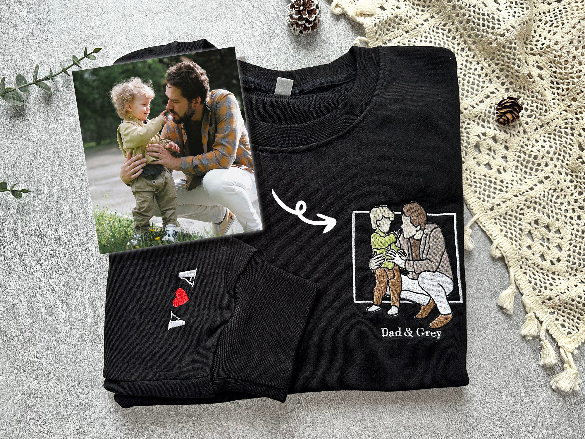 Custom Photo Embroidered Sweatshirt - Personalized Funny Dad Hoodie Father's Day Gift image 1