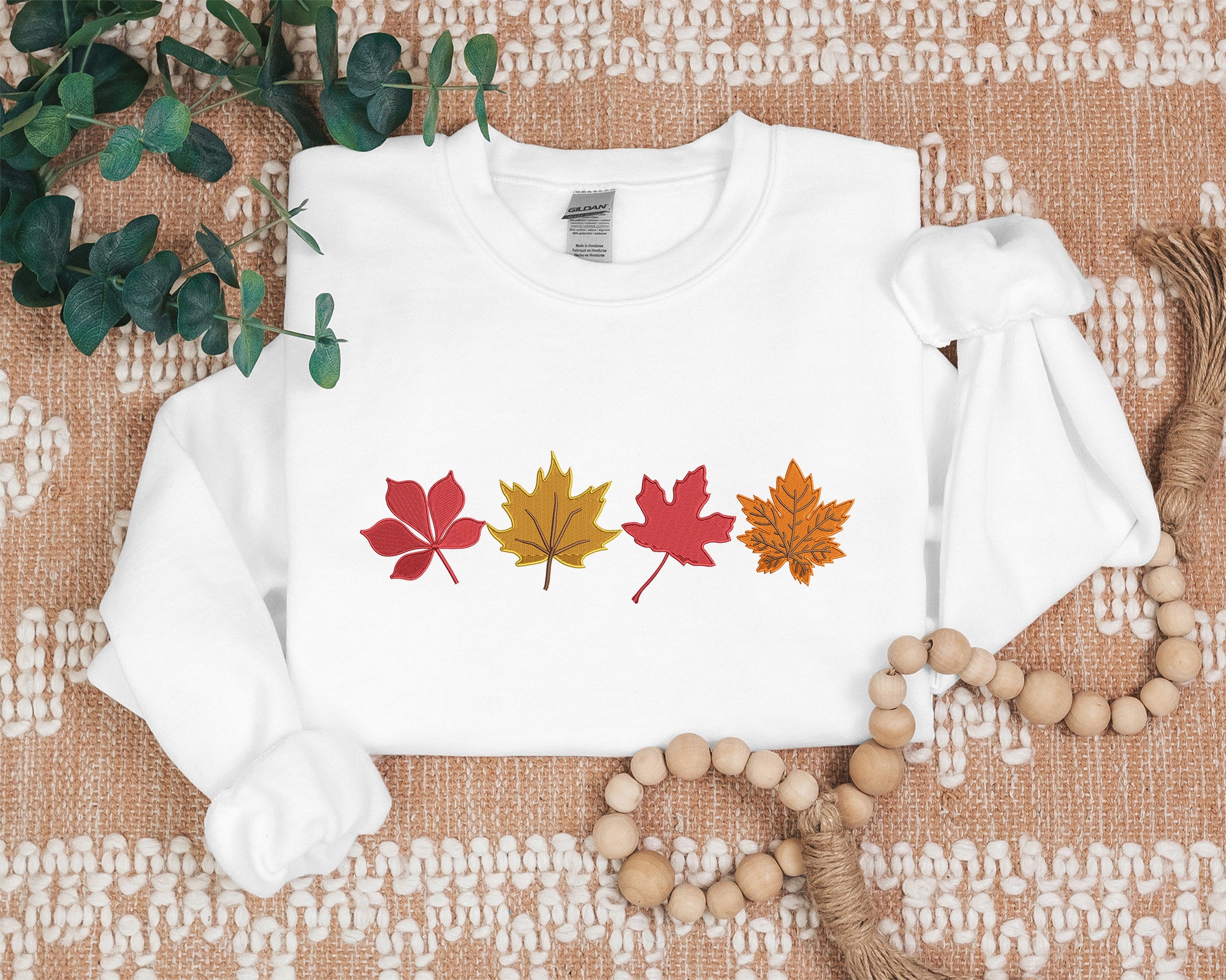 Vintage Fall Sweater - Embroidered Autumn Leaves Crewneck Unisex Fall Season Outfit Halloween Thanksgiving Gift image 4