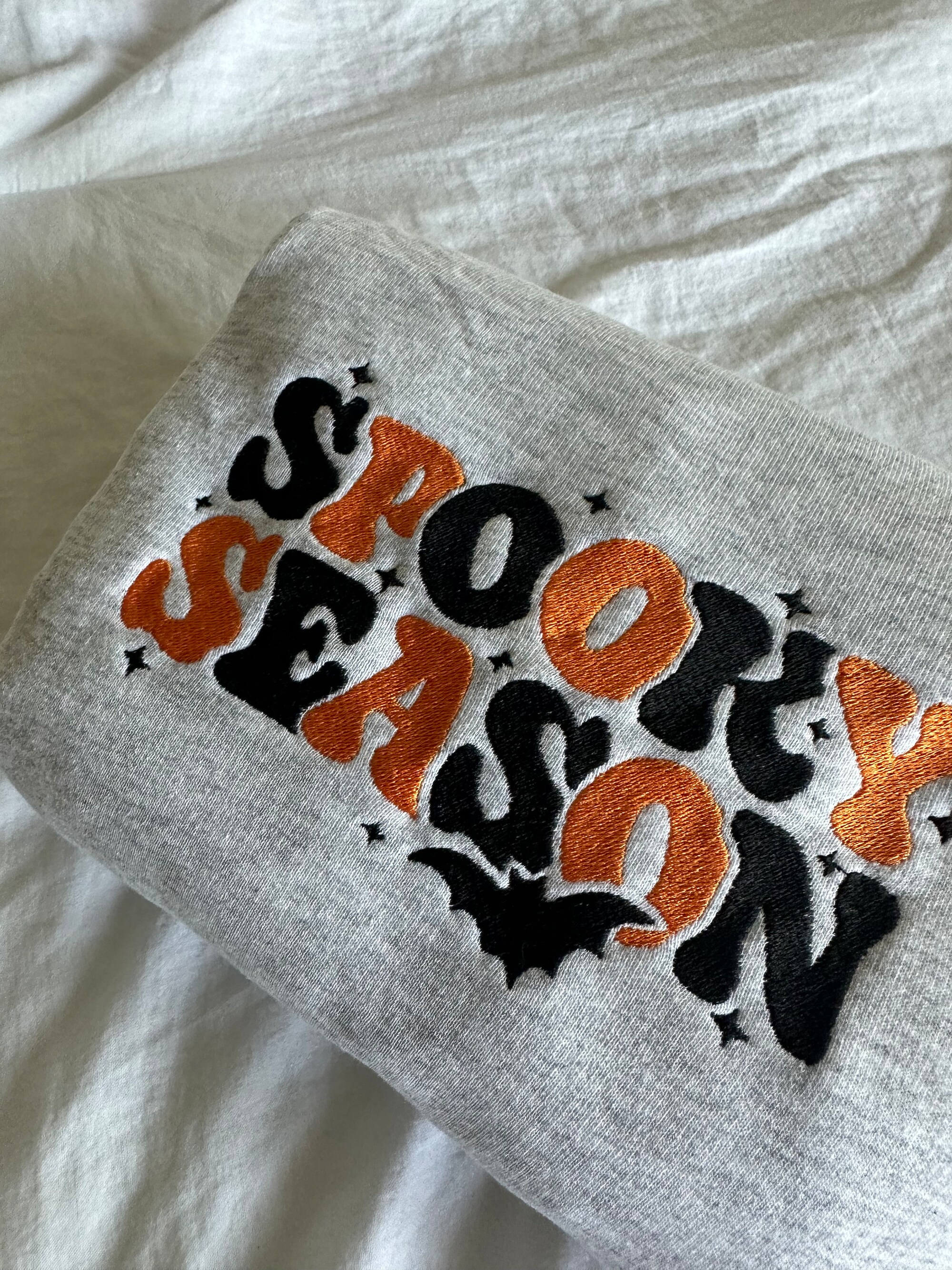 Spooky Season Embroidered Sweatshirt - Halloween Crewneck for Adults Various Colors image 2