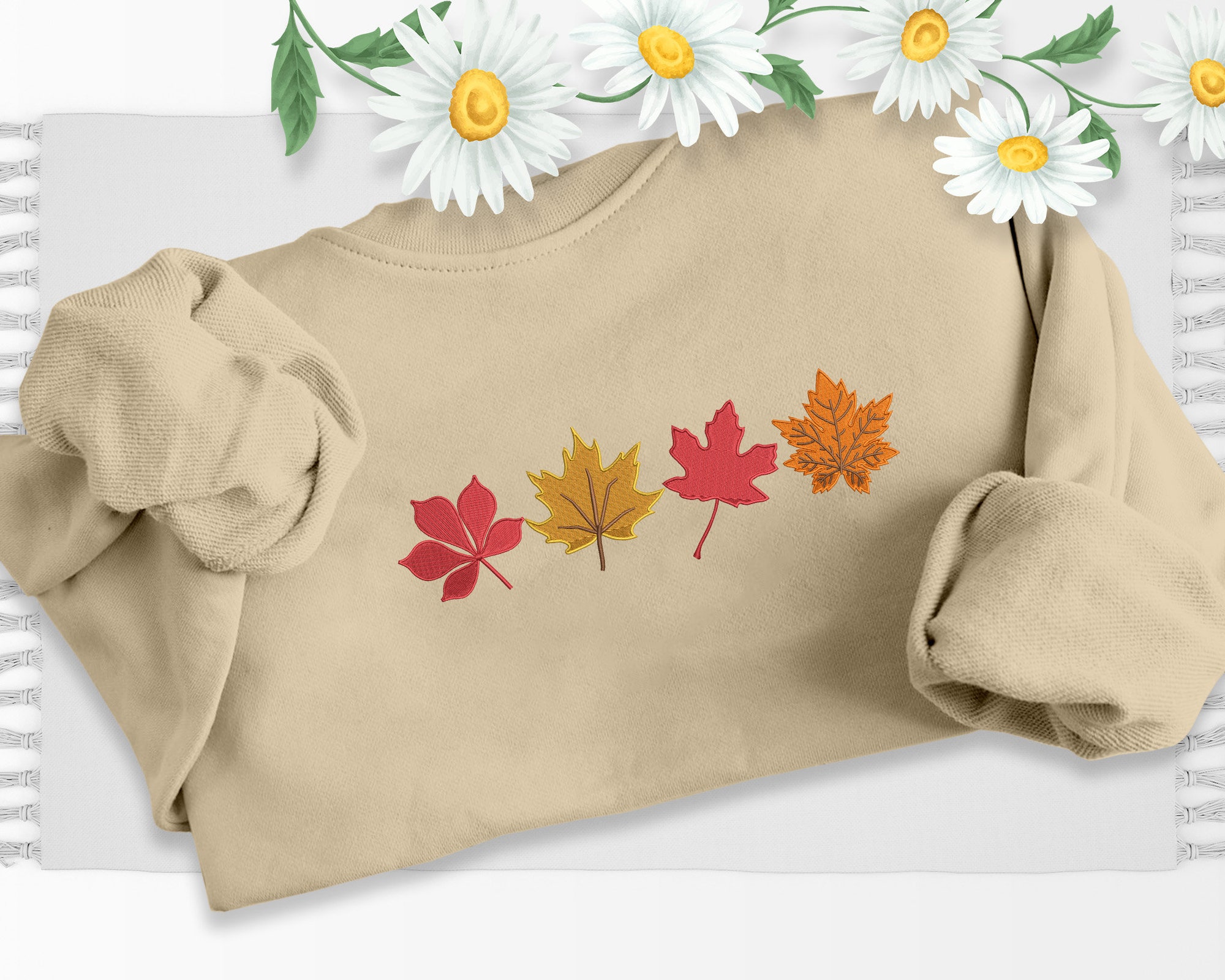 Vintage Fall Sweater - Embroidered Autumn Leaves Crewneck Unisex Fall Season Outfit Halloween Thanksgiving Gift image 3