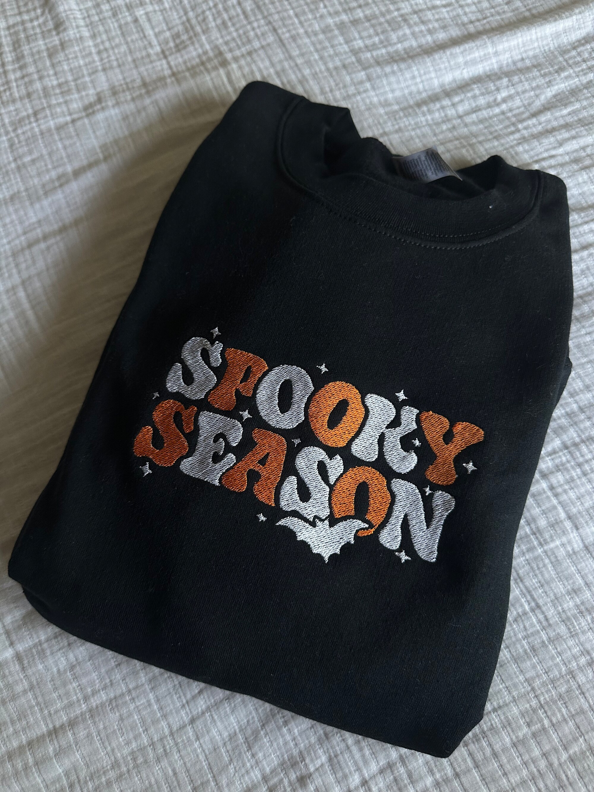 Spooky Season Embroidered Sweatshirt - Halloween Crewneck for Adults Various Colors image 1