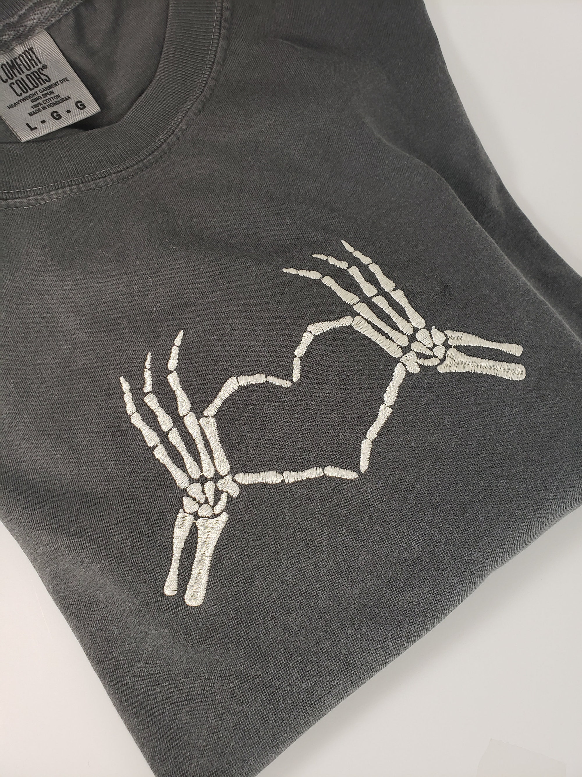 Skeleton Heart Hands Embroidered Unisex Crewneck Sweatshirt - Trendy Fall Halloween Spooky Season Gothic Tee image 5