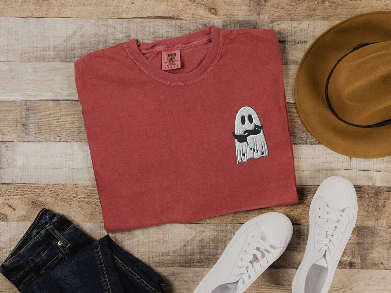 Embroidered Ghost Shirt - Halloween Crewneck with Ghost Cat Black Cat image 3