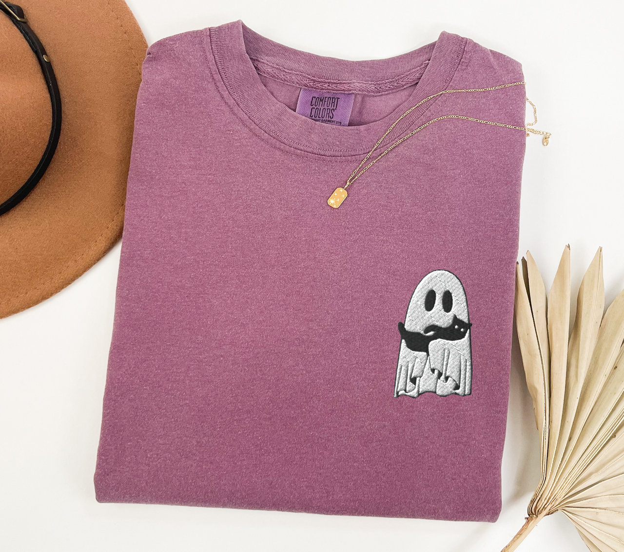 Embroidered Ghost Shirt - Halloween Crewneck with Ghost Cat Black Cat image 2