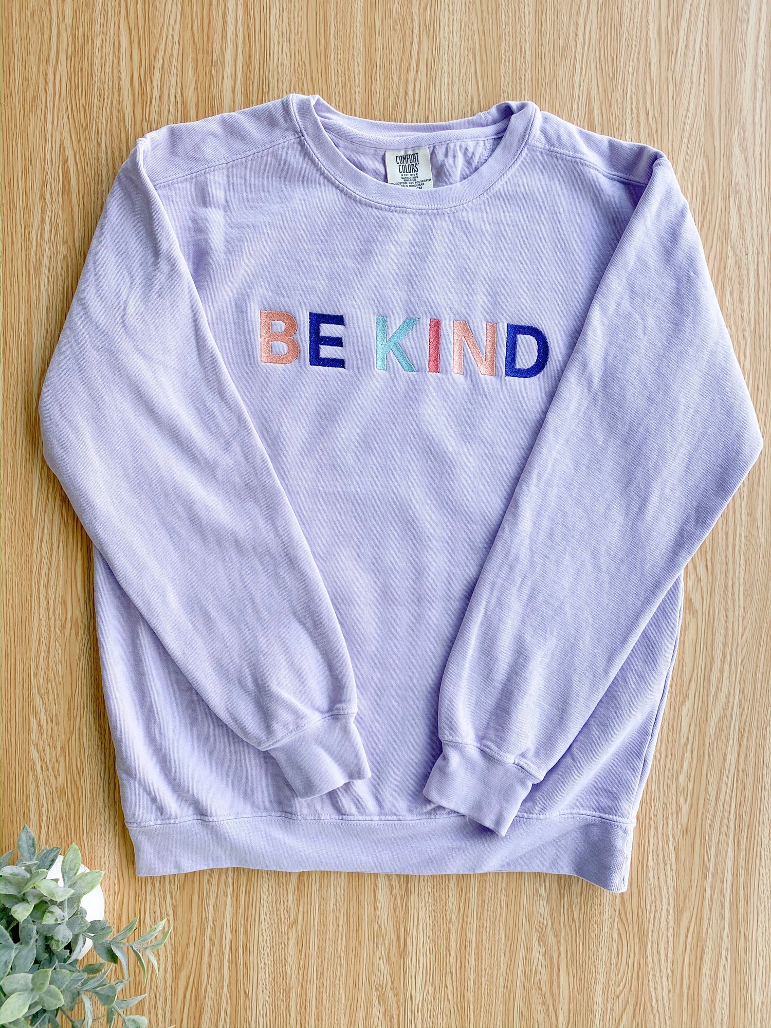 Be Kind Comfort Colors Light Yellow Crewneck Unisex Rainbow Embroidered Sweatshirt image 3