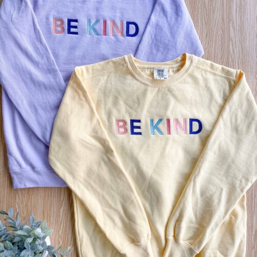 Be Kind Comfort Colors Light Yellow Crewneck Unisex Rainbow Embroidered Sweatshirt image 0