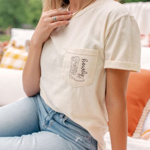 Howdy Cowgirl Embroidered Pocket Tee - Western Ranch Short Sleeve Farm T-Shirt image 0