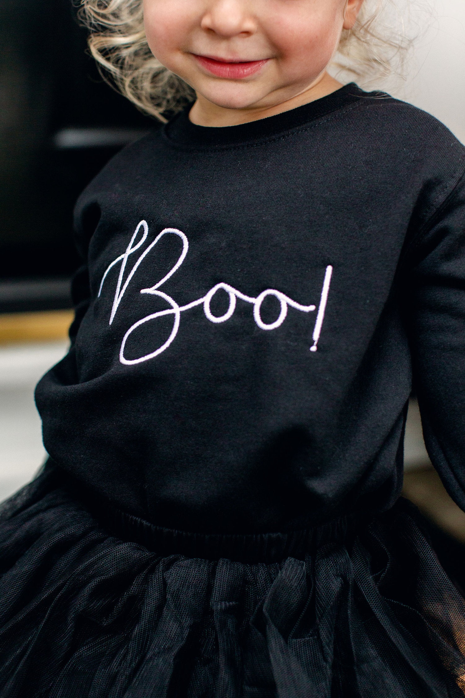 Boo! Halloween Ghost Embroidered Crewneck Sweatshirt for Adults Youth Toddlers Black image 4