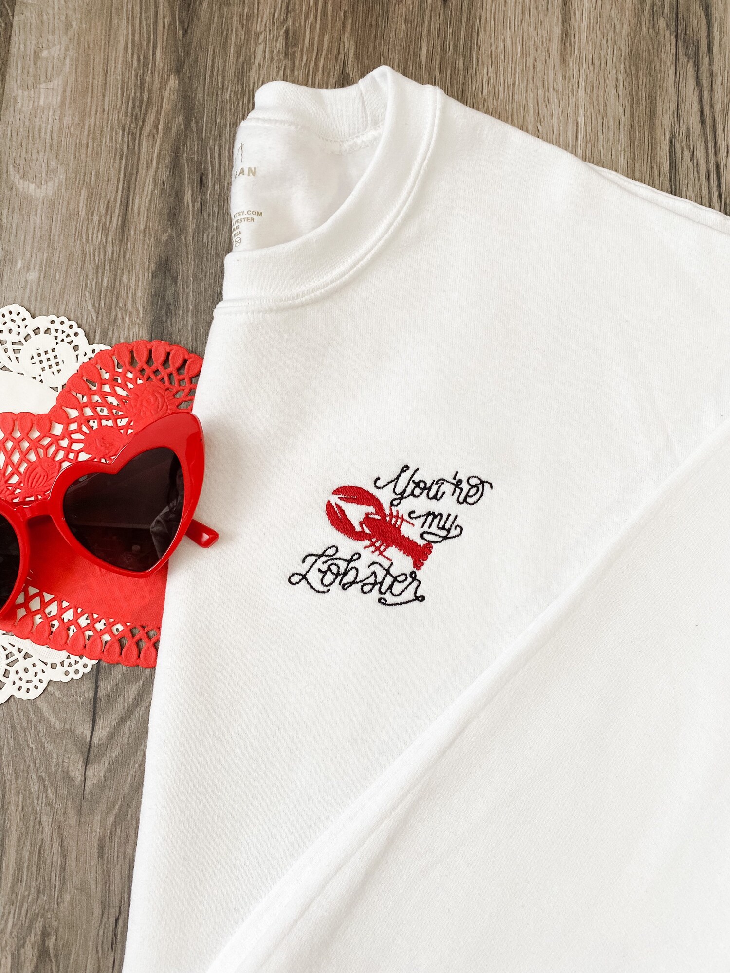 You're My Lobster Embroidered Crewneck Sweatshirt - Friends Valentine Gift Shirt image 2