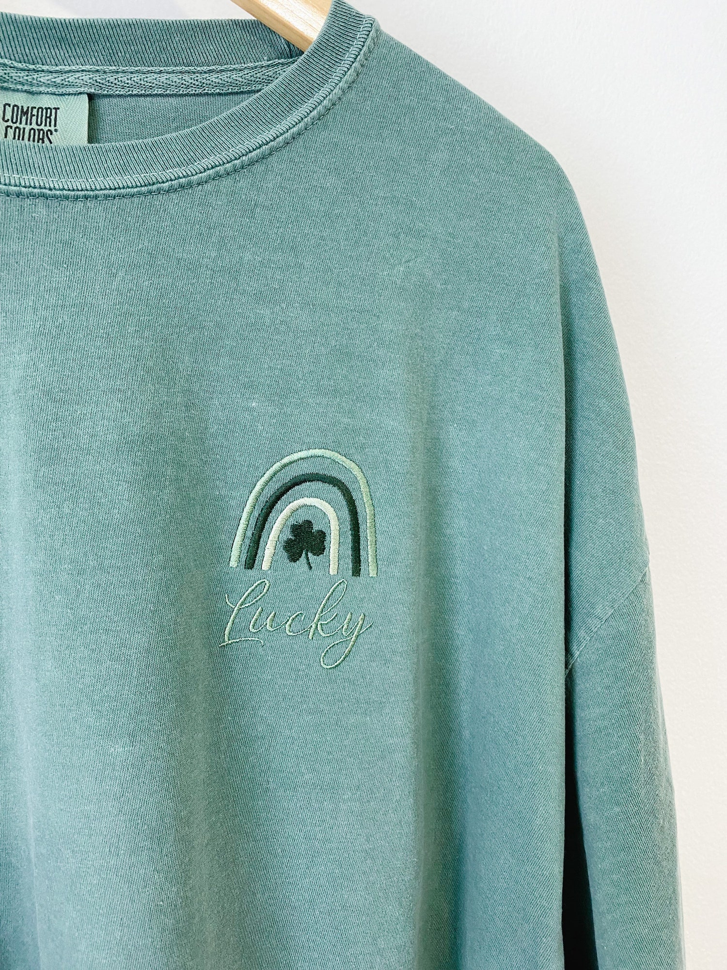 Lucky Embroidered Rainbow Clover St. Patrick's Day Irish Green T-Shirt Sweatshirt image 2