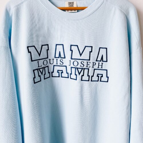 Custom Embroidered Varsity Block Letter Comfort Colors Sweatshirt Personalized College Crewneck Gift image 0