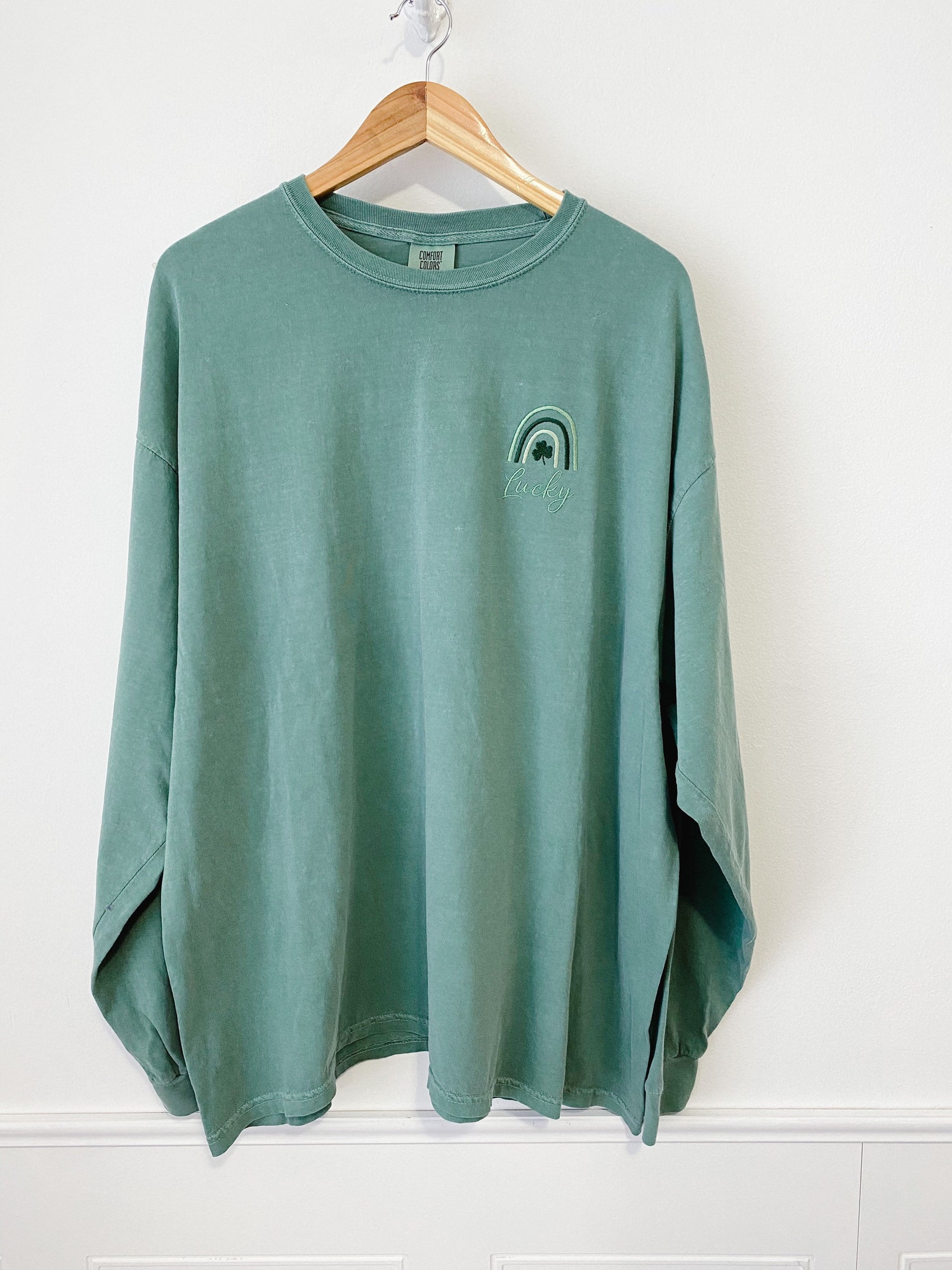 Lucky Embroidered Rainbow Clover St. Patrick's Day Irish Green T-Shirt Sweatshirt image 1