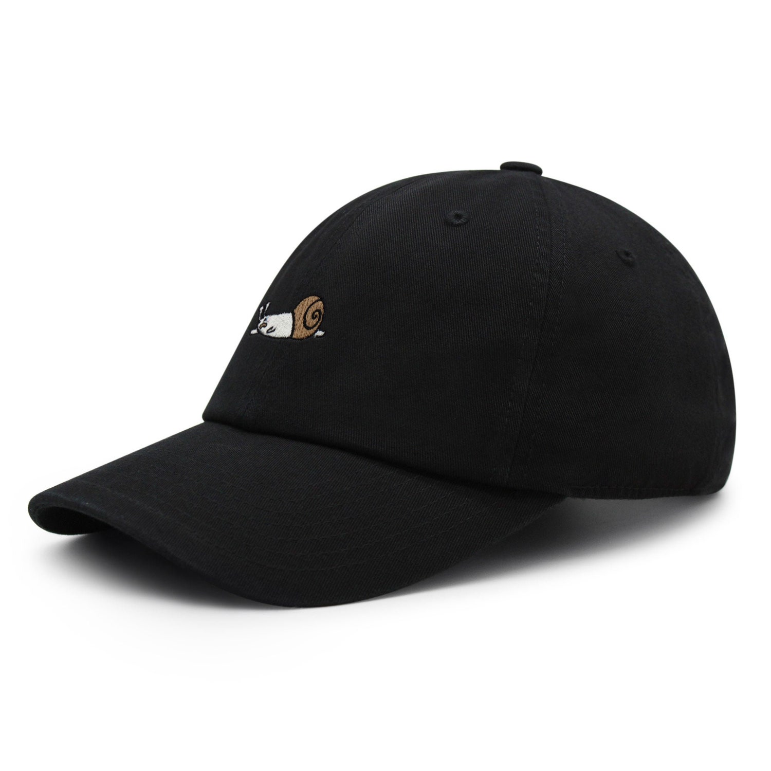 Sleepy Snail Embroidered Dad Hat - Cute Mud Brown Baseball Cap for Men image 1