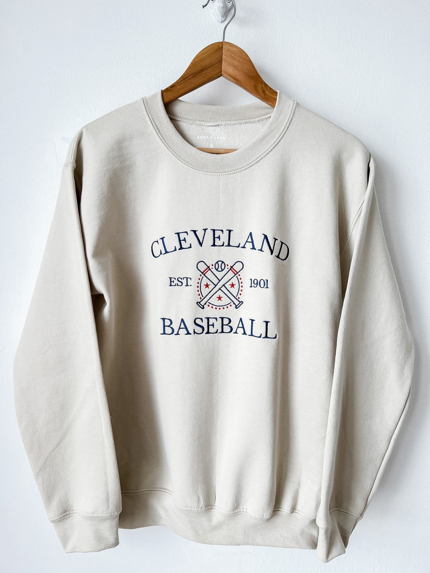 Custom Embroidered Baseball Crewneck Sweatshirt Vintage Varsity Style Personalize Year and MLB Team image 1