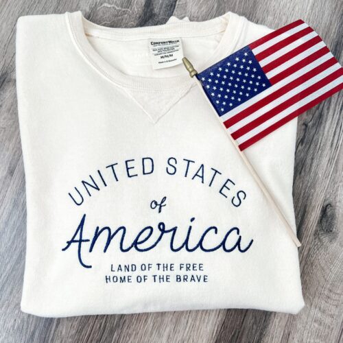 USA Embroidered Comfort Wash Crewneck Sweatshirt Vintage 4th of July Summer Apparel image 0