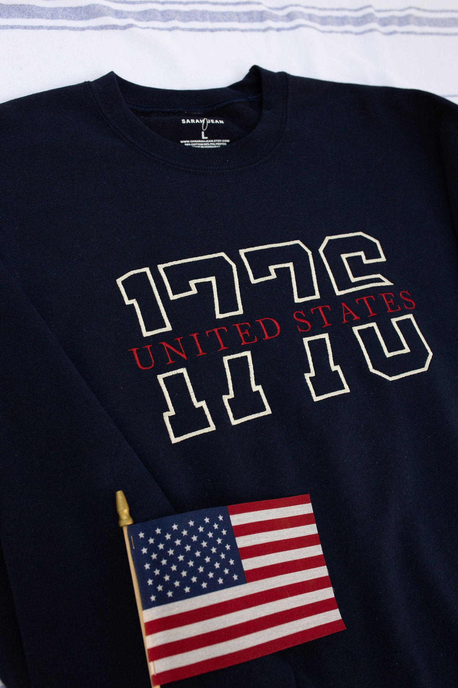 1776 Split Varsity Embroidered Crewneck Sweatshirt Toddler Youth Adult 4th of July Independence Day image 1