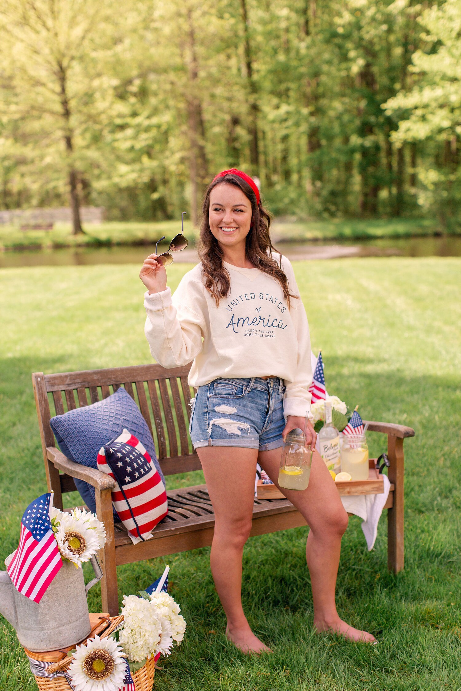 USA Embroidered Comfort Wash Crewneck Sweatshirt Vintage 4th of July Summer Apparel image 6