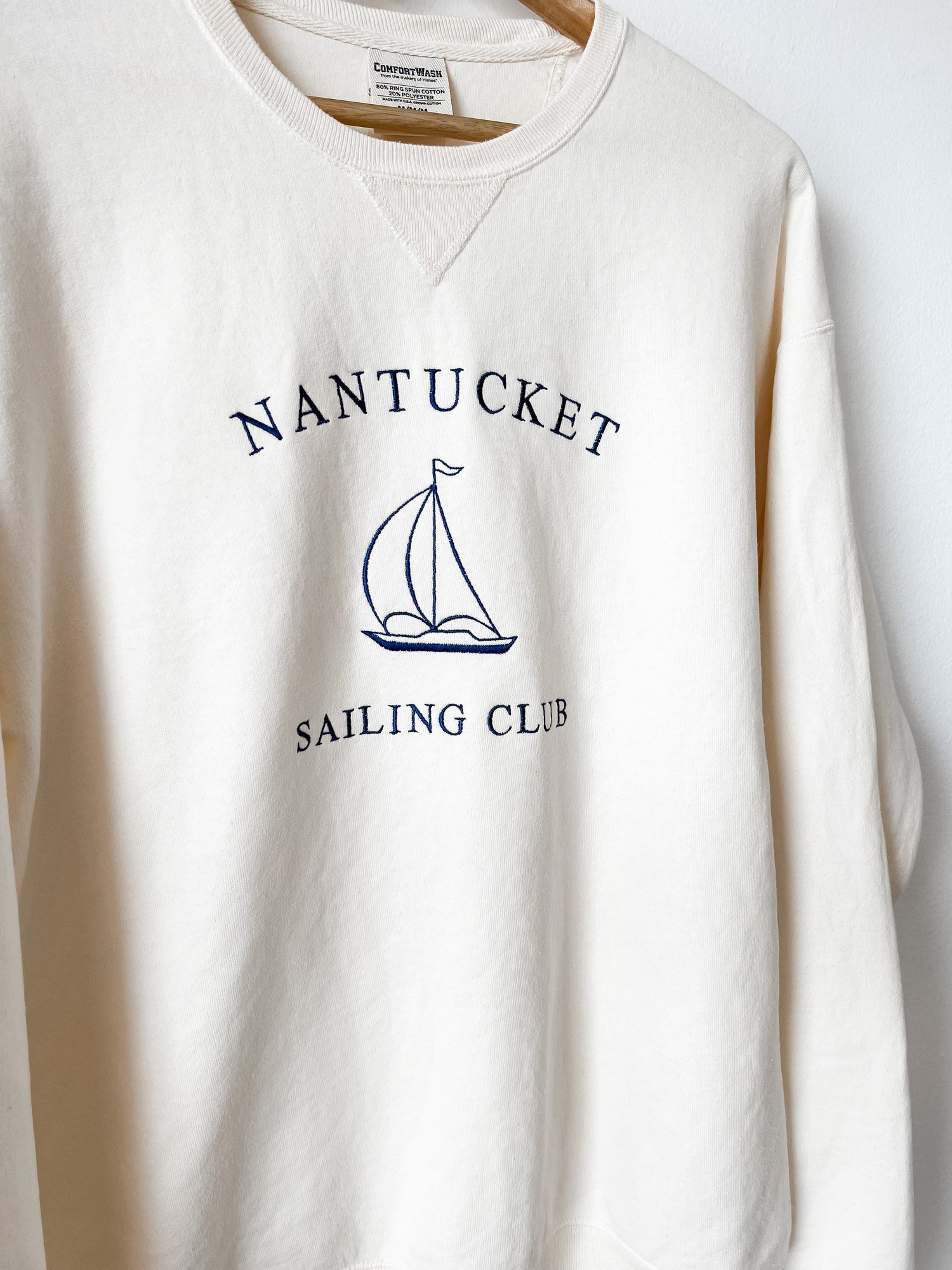 Nantucket Sailing Club Vintage Nautical Embroidered Crewneck Sweatshirt Summer Beachwear image 1