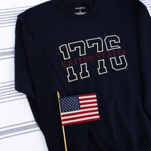 1776 Split Varsity Embroidered Crewneck Sweatshirt Toddler Youth Adult 4th of July Independence Day image 0