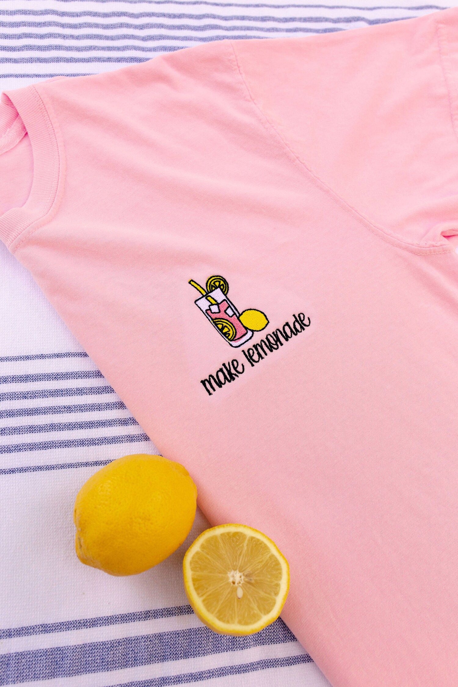 Vintage Retro Inspired Lemonade Embroidered Pink Shirt T-Shirt & Long Sleeve image 2