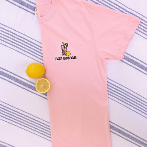 Vintage Retro Inspired Lemonade Embroidered Pink Shirt T-Shirt & Long Sleeve image 0