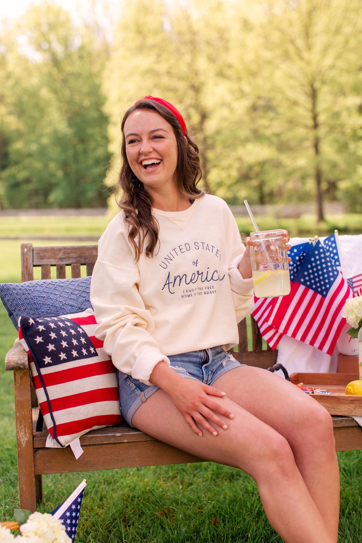 USA Embroidered Comfort Wash Crewneck Sweatshirt Vintage 4th of July Summer Apparel image 5