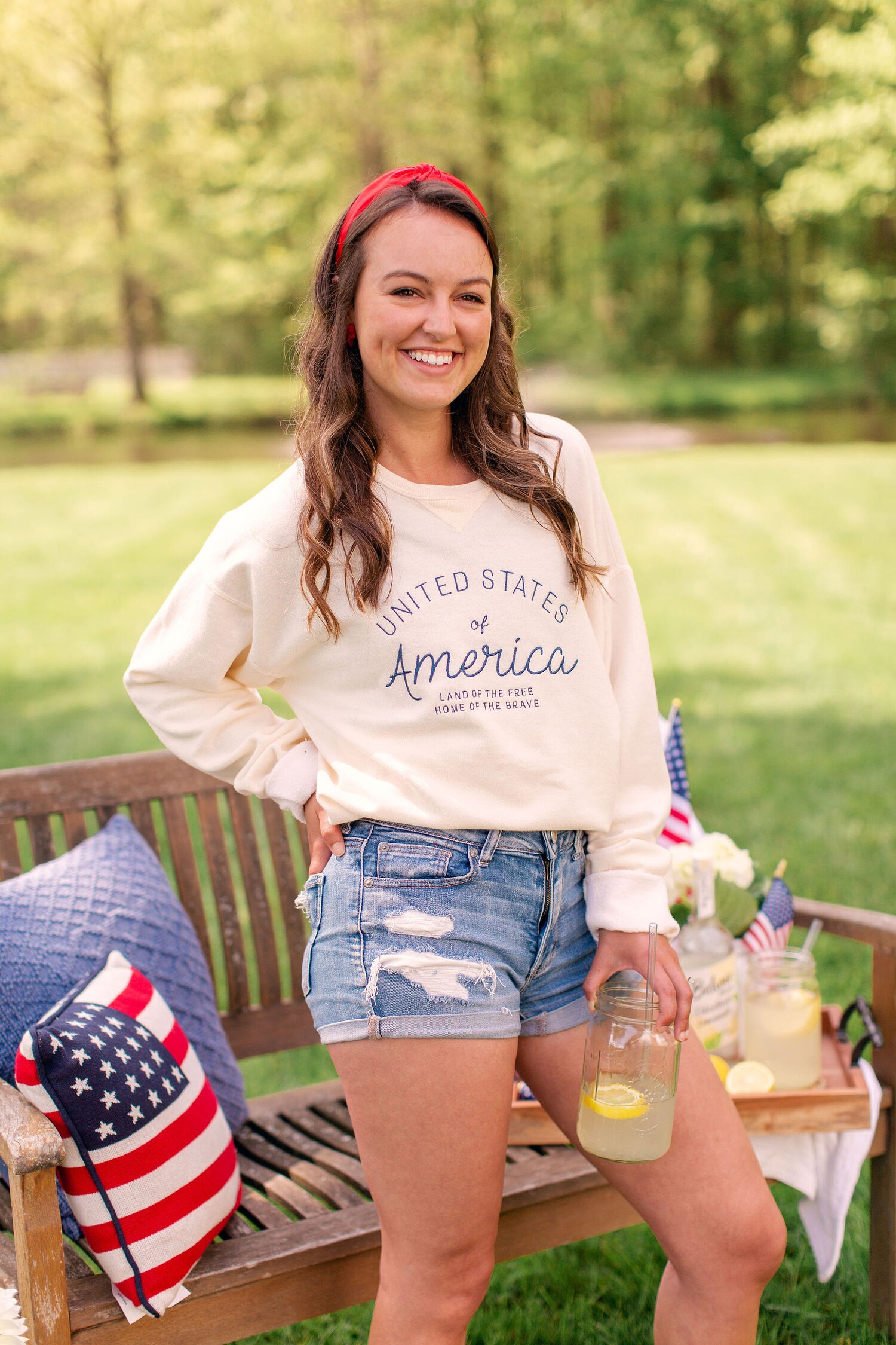 USA Embroidered Comfort Wash Crewneck Sweatshirt Vintage 4th of July Summer Apparel image 3