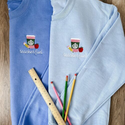 Teacher Fuel Embroidered Crewneck Sweatshirt - Back to School Coffee Gift for Teachers image 0