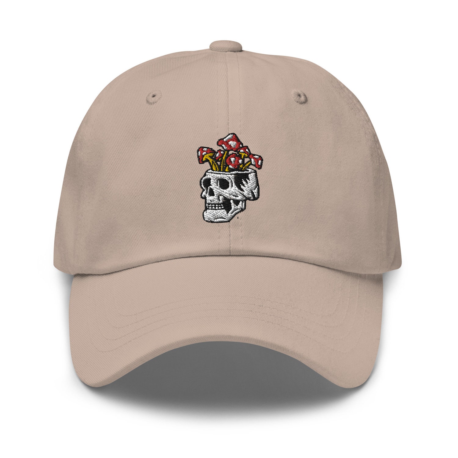 Skull and Mushrooms Embroidered Dad Hat - Unique Skull Head Cap Mushroom Lovers Gifts image 5