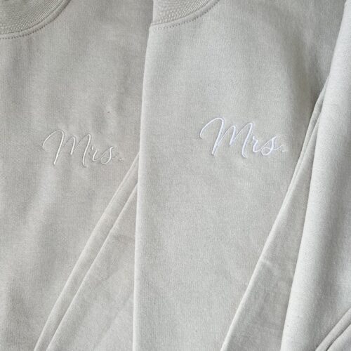 Custom Mrs. Embroidered Crewneck Sweatshirt Minimalist Bridal Bachelorette Wedding & Honeymoon Gift image 0