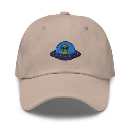 Space Alien UFO Embroidery Dad Hat - Embroidered Baseball Cap Flying Saucer Gift Hat image 1