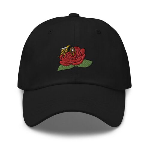 Cute Bee on Rose Embroidered Dad Hat Adjustable Baseball Cap image 0