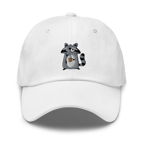 Autumn Embroidered Raccoon Dad Hat - Funny Cute Coffee Raccoon Gift image 1